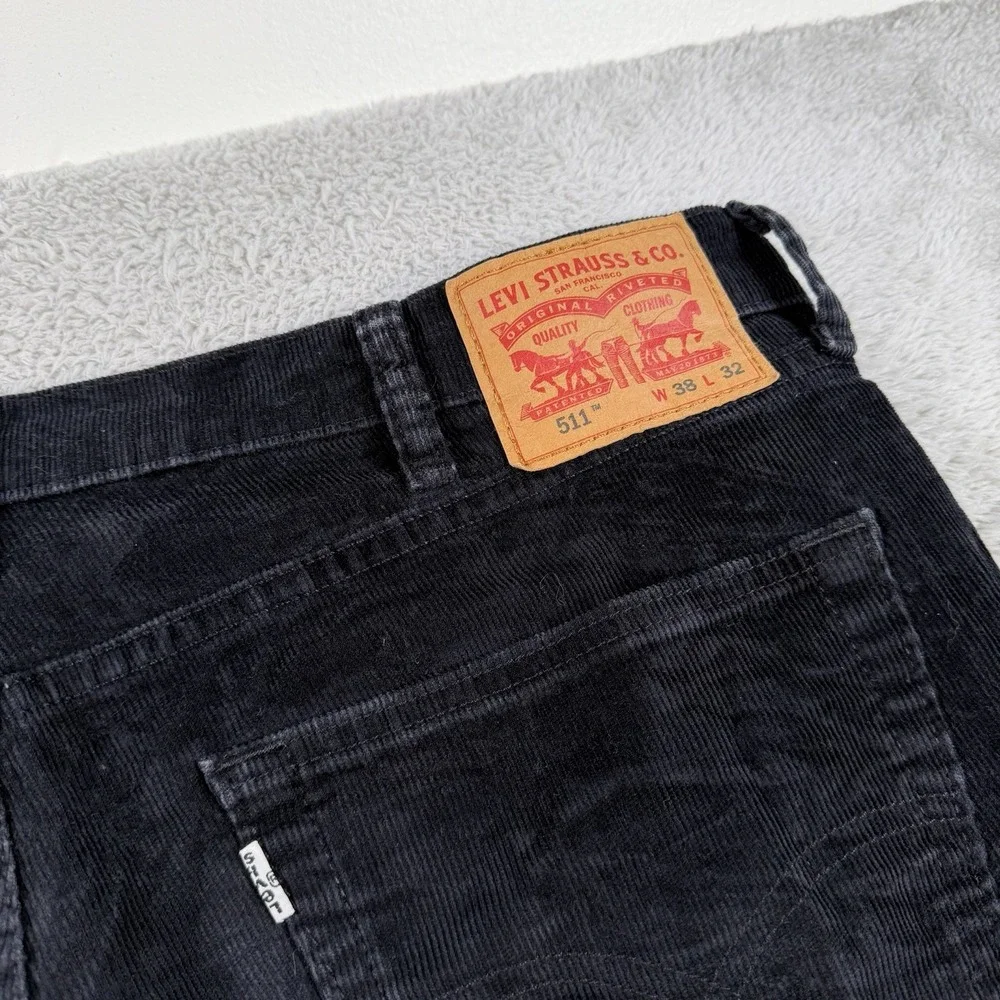 Levis 511 Pants Mens 38x32 Black Corduroy Slim Casual Stretch Cotton White Tab